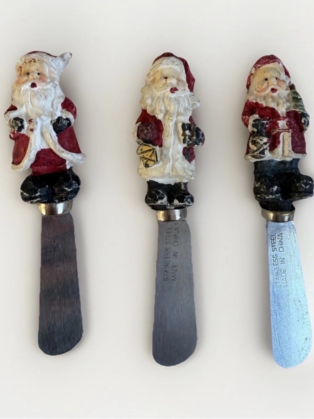 Vintage Santa Claus Cheese Spreaders Set of 3 Resin Christmas Charcuterie